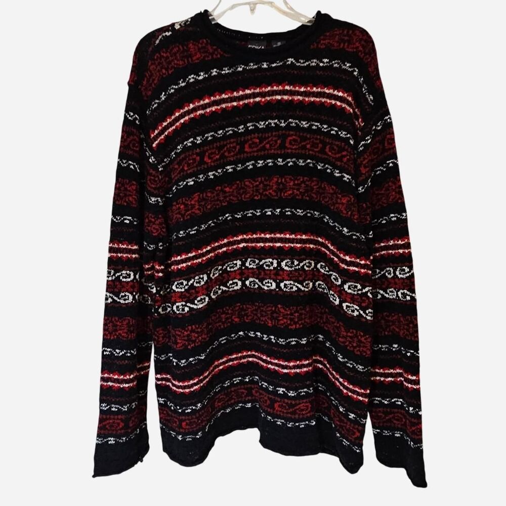 vintage grunge indie black red white sweater 2X plus size